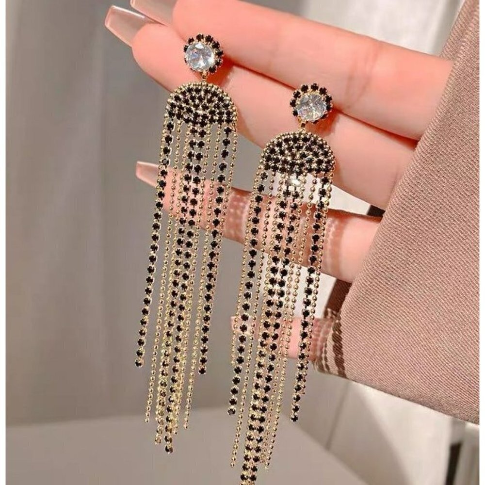 Long Fringed Earrings Full Of Diamond Earrings Trend Earrings - Picture 3 of 5